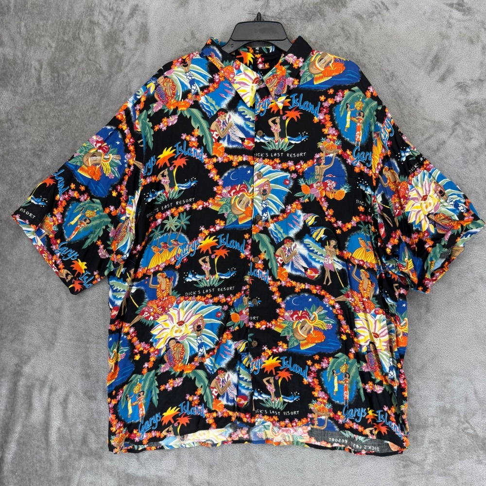 Garys Island Reyn Spooner Shirt Mens XXL Black Hawaiian Tropical Hula Full Cut